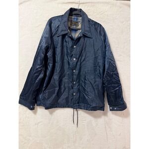 Foreman & Clark Vintage Coaches Jacket Mens Large Navy Blue Plaid Lined Nylon